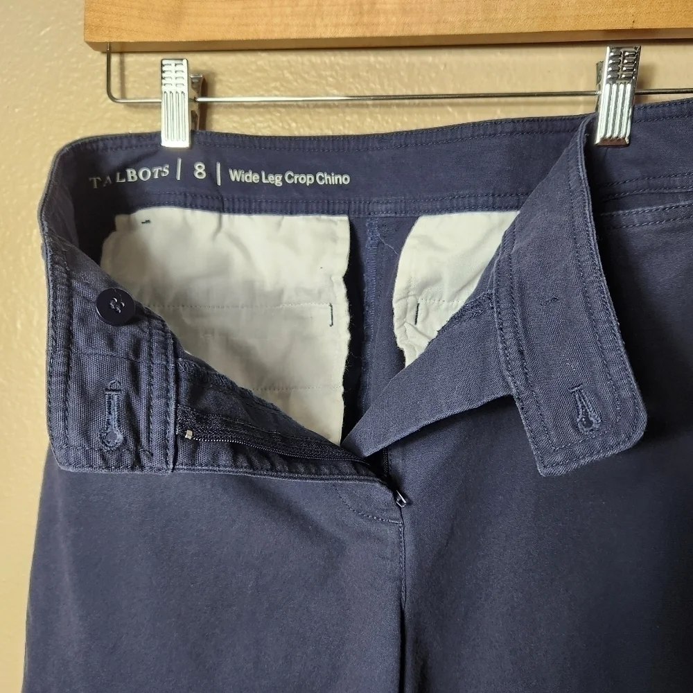 Talbots Womens Navy High Rise Wide Leg Chino Crop Pants-Size 8